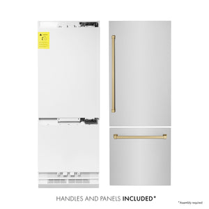 ZLINE Autograph 30 In. 16.1 cu. ft. Built-In Refrigerator with Internal Water and Ice Dispenser with Bronze Accents, RBIVZ-304-30-CB