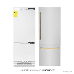 ZLINE Autograph 30 In. 16.1 cu. ft. Built-In Refrigerator with Internal Water and Ice Dispenser with Gold Accents, RBIVZ-304-30-G