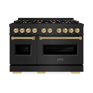 ZLINE Autograph 48" 6.7 cu. ft. Classic Double Oven Gas Range with 8 Burners in Black Stainless Steel and Champagne Bronze Accents, CGRBZ-48-CB