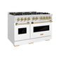ZLINE Autograph 48" 6.7 cu. ft. Classic Double Oven Dual Fuel Range with 8 Burners in DuraSnow® Stainless Steel with White Matte Doors and Champagne Bronze Accents, CDRSZ-WM-48-CB