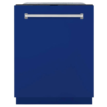 ZLINE Monument 24-Inch Top Control Built-In Dishwasher, Blue Matte Panel, Traditional Handle, 45 dBA (DWMT-BM-24)