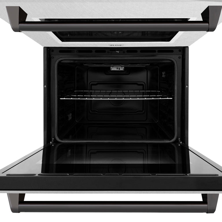ZLINE 30 In. Autograph Edition Double Wall Oven with Self Clean and True Convection in DuraSnow® Stainless Steel and Matte Black, AWDSZ-30-MB
