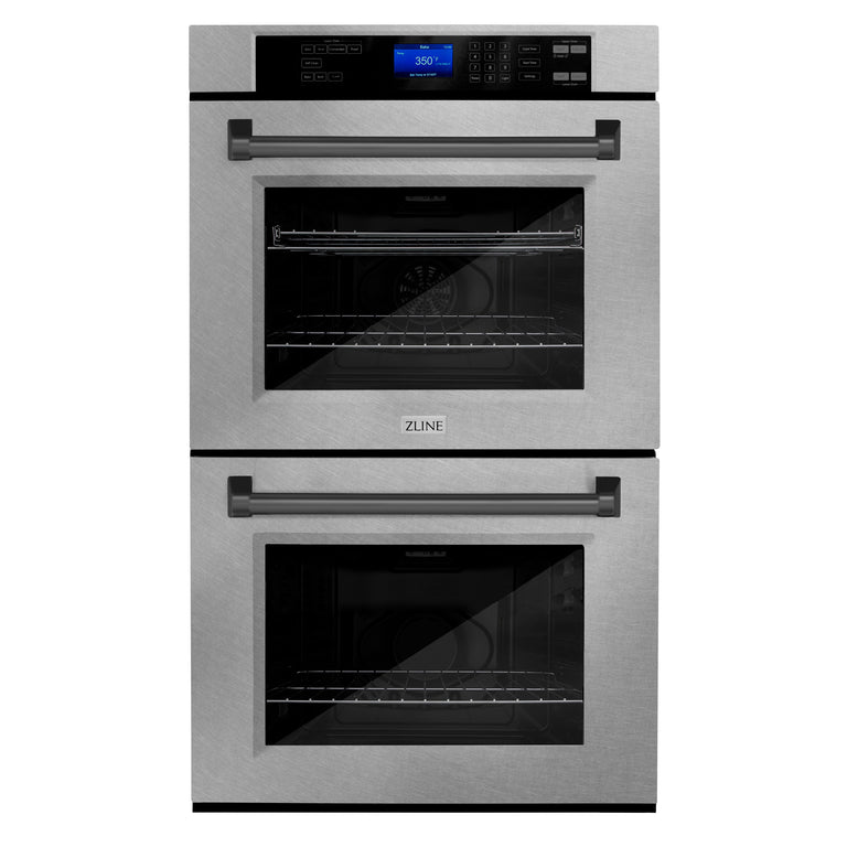 ZLINE 30 In. Autograph Edition Double Wall Oven with Self Clean and True Convection in DuraSnow® Stainless Steel and Matte Black, AWDSZ-30-MB