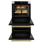 ZLINE 30" Autograph Double Wall Oven with Air Fry and Self-Clean in DuraSnow® Stainless Steel and Champagne Bronze Handle, WADSZ-30-CB