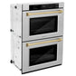 ZLINE 30" Autograph Double Wall Oven with Air Fry and Self-Clean in DuraSnow® Stainless Steel and Champagne Bronze Handle, WADSZ-30-CB