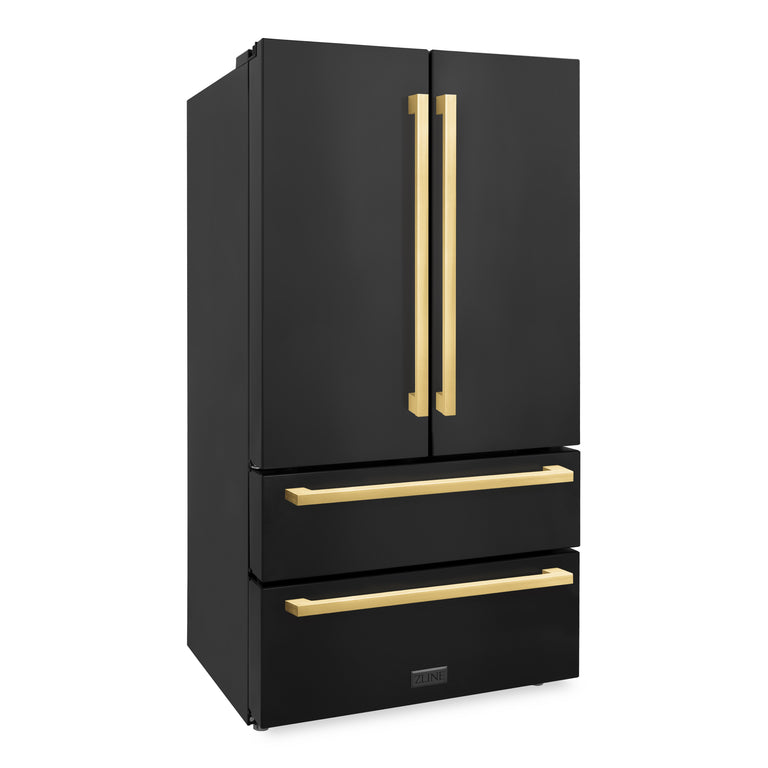 ZLINE 36" Autograph 22.5 cu. ft. Refrigerator with Ice Maker in Black Stainless Steel with Gold Square Handles, RFMZ-36-BS-FG