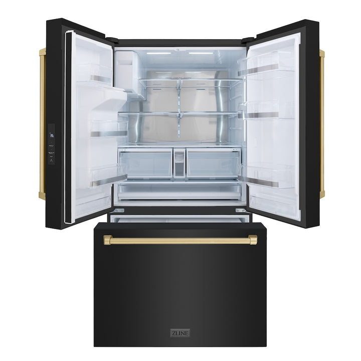 ZLINE Autograph 36" 28.9 cu. ft. Standard-Depth Refrigerator with Water Dispenser, Dual Ice Maker in Black with Champagne Bronze Handles