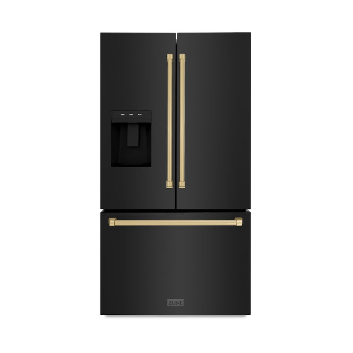 ZLINE Autograph 36" 28.9 cu. ft. Standard-Depth Refrigerator with Water Dispenser, Dual Ice Maker in Black with Champagne Bronze Handles