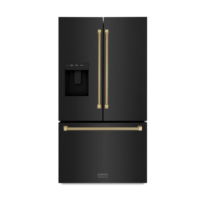 ZLINE Autograph 36" 28.9 cu. ft. Standard-Depth French Door External Water Dispenser Refrigerator with Dual Ice Maker in Fingerprint-Resistant Black Stainless Steel and Champagne Bronze Helix Handles, RSMZ-W36-BS-KCB