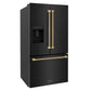 ZLINE Autograph 36" 28.9 cu. ft. Standard-Depth French Door External Water Dispenser Refrigerator with Dual Ice Maker in Fingerprint-Resistant Black Stainless Steel and Champagne Bronze Helix Handles, RSMZ-W36-BS-KCB