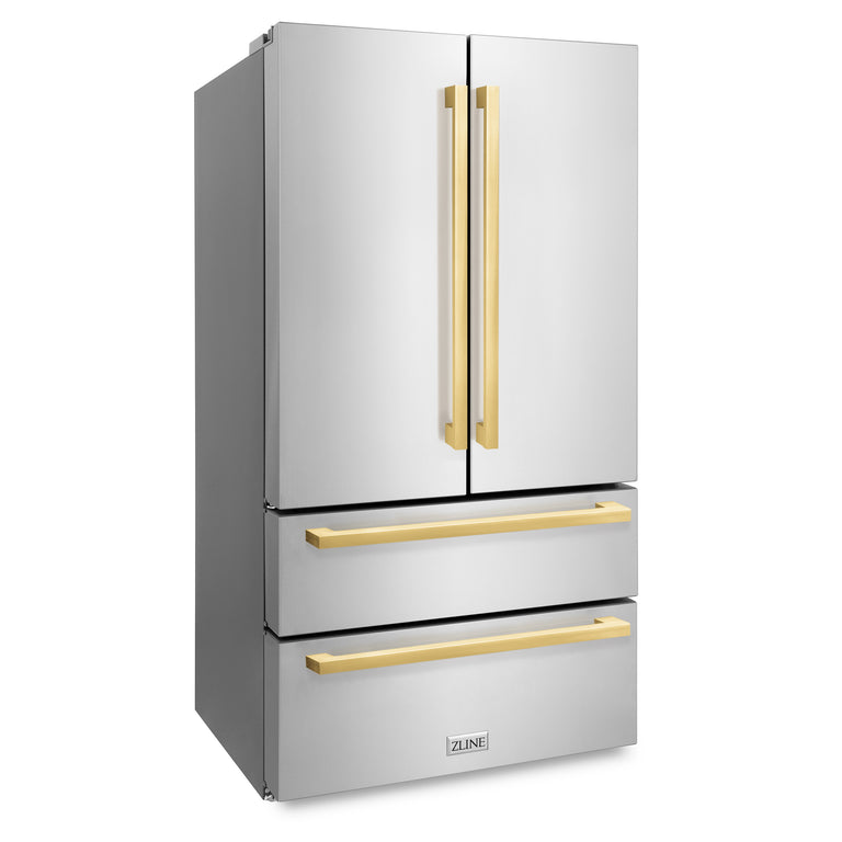 ZLINE 36" Autograph 22.5 cu. ft. Refrigerator with Ice Maker in Stainless Steel with Gold Square Handles, RFMZ-36-FG