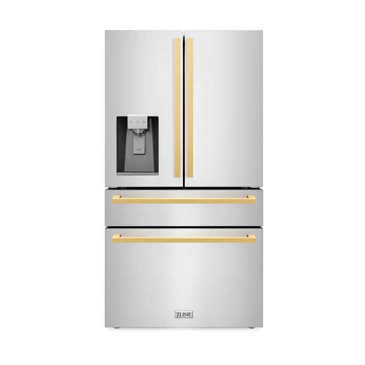 ZLINE 36" Autograph Refrigerator, Water and Ice Dispenser, Gold Square Handles, RFMZ-W-36-FG