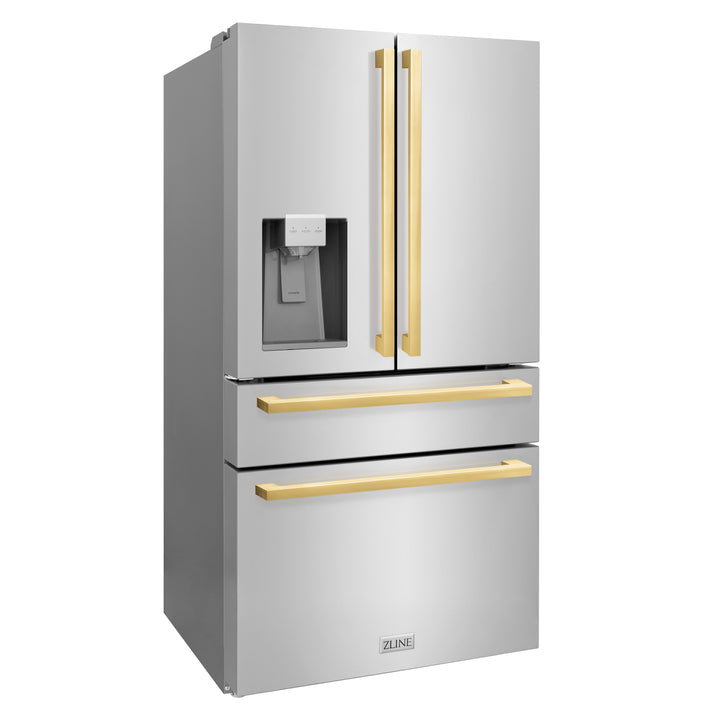 ZLINE 36" Autograph Refrigerator, Water and Ice Dispenser, Gold Square Handles, RFMZ-W-36-FG