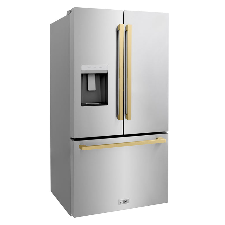 ZLINE 36" Autograph 28.9 cu. ft. Standard-Depth Refrigerator with Water Dispenser, Dual Ice Maker in Stainless Steel with Bronze Square Handles