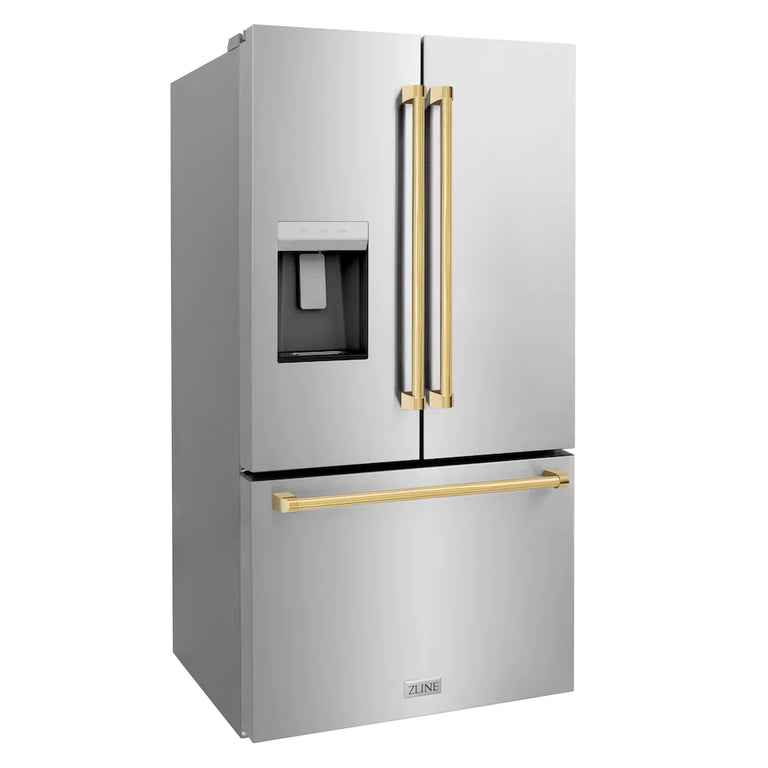 ZLINE Autograph 36" 28.9 cu. ft. Standard-Depth Refrigerator with Water Dispenser, Dual Ice Maker in Stainless Steel with Gold Handles