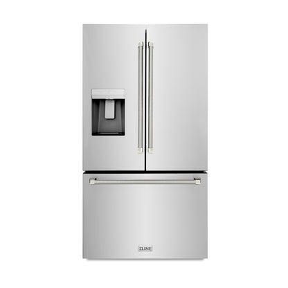 ZLINE Autograph 36" 28.9 cu. ft. Standard-Depth French Door External Water Dispenser Refrigerator with Dual Ice Maker in Fingerprint-Resistant Stainless Steel and Polished Nickel Helix Handles, RSMZ-W-36-KPN