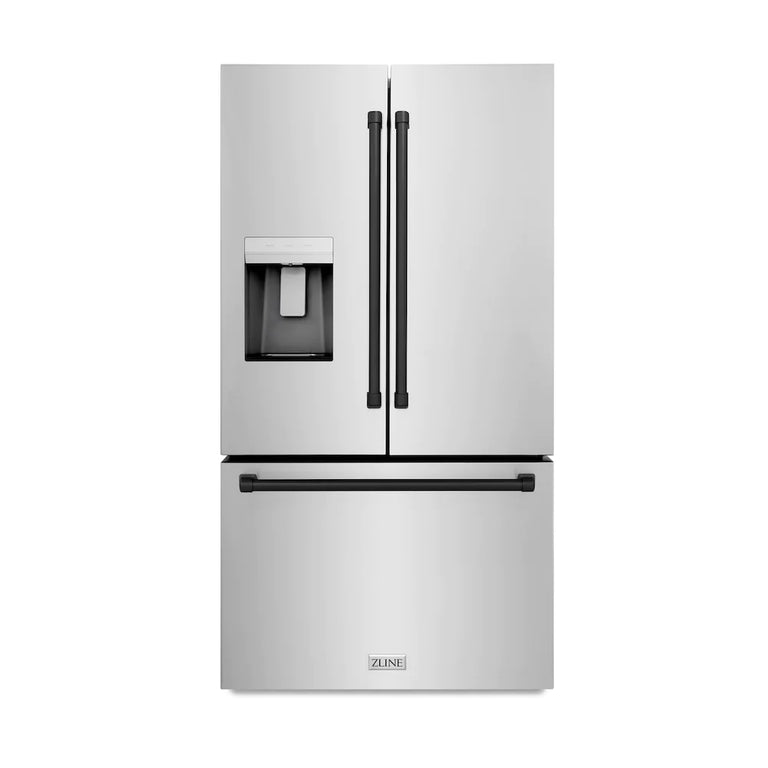 ZLINE Autograph 36" 28.9 cu. ft. Standard-Depth Refrigerator with Water Dispenser, Dual Ice Maker in Stainless Steel with Matte Black Handles