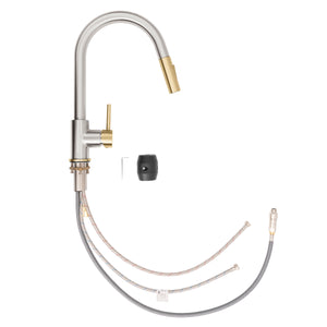 ZLINE Autograph Gemini Pull Down Single Handle Kitchen Faucet in Brushed Nickel and Champagne Bronze, GEM-KF-ZBNCB