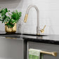ZLINE Autograph Gemini Pull Down Single Handle Kitchen Faucet in Brushed Nickel and Champagne Bronze, GEM-KF-ZBNCB