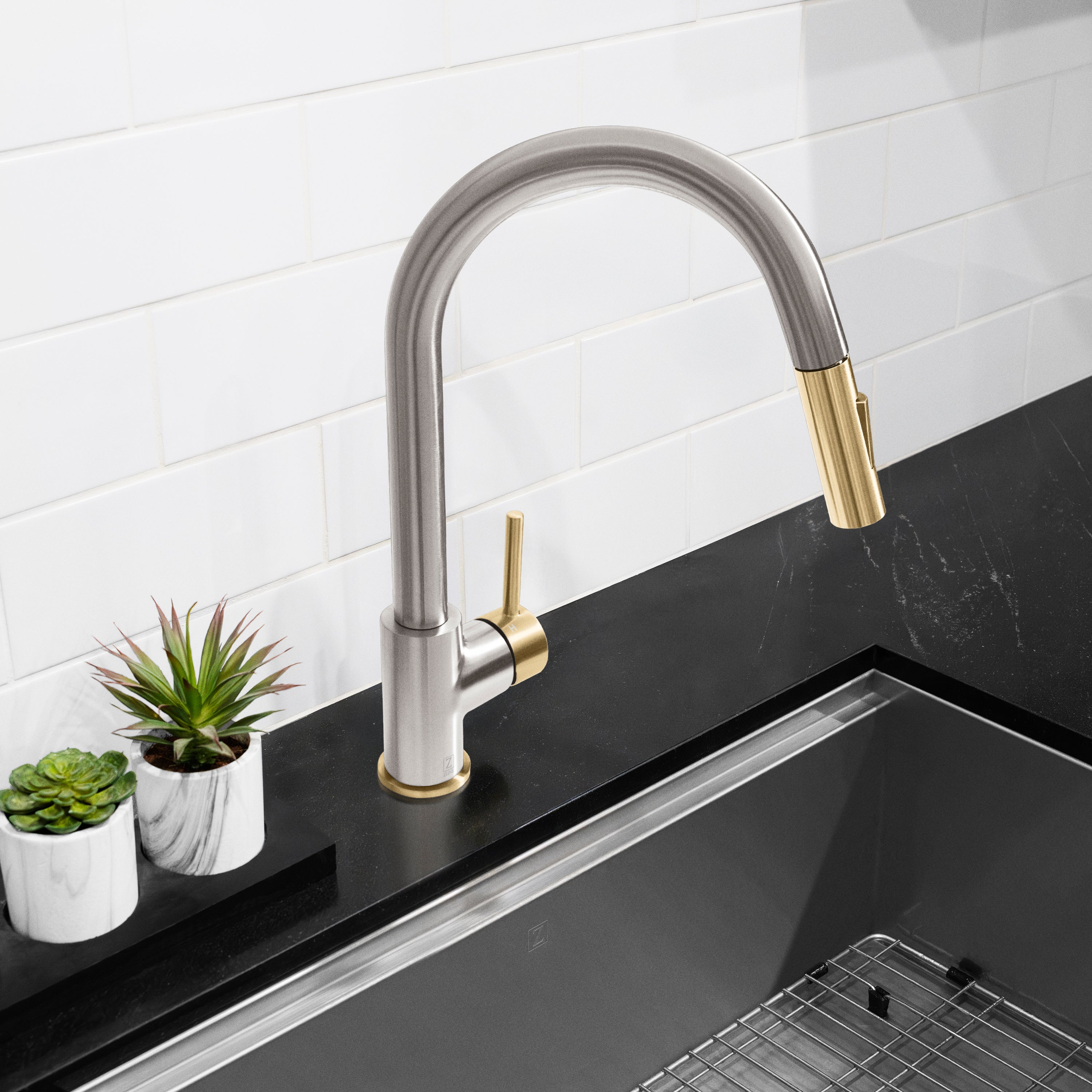 ZLINE Autograph Gemini Pull Down Single Handle Kitchen Faucet in Brush