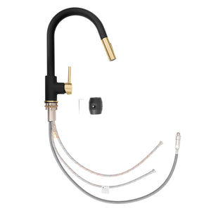 ZLINE Autograph Gemini Pull Down Single Handle Kitchen Faucet in Matte Black and Champagne Bronze, GEM-KF-ZMBCB