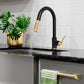 ZLINE Autograph Gemini Pull Down Single Handle Kitchen Faucet in Matte Black and Champagne Bronze, GEM-KF-ZMBCB