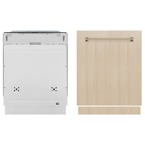 ZLINE Autograph Edition 24" Monument Series 3rd Rack Top Touch Control Tall Tub Dishwasher in Custom Panel Ready with Champagne Bronze Handle, 45dBa, DWMTZ-24-CB