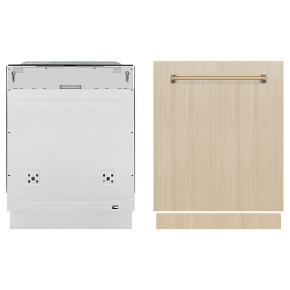 ZLINE Autograph Edition 24" Monument Series 3rd Rack Top Touch Control Tall Tub Dishwasher in Custom Panel Ready with Champagne Bronze Handle, 45dBa, DWMTZ-24-CB
