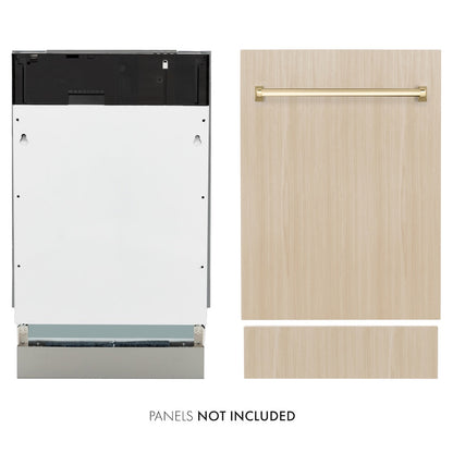 ZLINE Tallac Autograph Edition 18-Inch Top Control Built-In Dishwasher, Panel Ready, Modern Polished Gold Handle, 51 dBA (DWVZ-18-G)