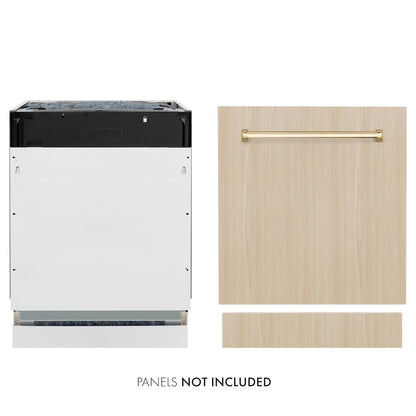 ZLINE Tallac Autograph Edition 24-Inch Top Control Built-In Dishwasher, Panel Ready, Modern Polished Gold Handle, 51 dBA (DWVZ-24-G)