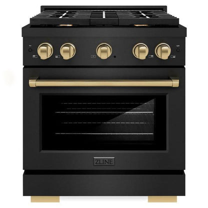 ZLINE Autograph 30" 4.2 cu. ft. Paramount Dual Fuel Range with 4 Burners in Black Stainless Steel with Champagne Bronze Accents, SDRBZ-30-CB