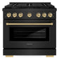 ZLINE Autograph 36" 5.2 cu. ft. Paramount Dual Fuel Range with 6 Burners in Black Stainless Steel with Champagne Bronze Accents, SDRBZ-36-CB