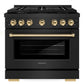ZLINE Autograph 36" 5.2 cu. ft. Paramount Dual Fuel Range with 6 Burners in Black Stainless Steel with Polished Gold Accents, SDRBZ-36-G