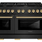 ZLINE Autograph 48" 6.7 cu. ft. Paramount Double Oven Dual Fuel Range with 8 Burners in Black Stainless Steel and Polished Gold Accents, SDRBZ-48-G