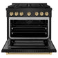 ZLINE Autograph 36" 5.2 cu. ft. Paramount Gas Range with Convection Gas Oven in Black Stainless Steel and Gold Accents, SGRBZ-36-G