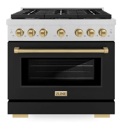 ZLINE Autograph 36" 5.2 cu. ft. Paramount Dual Fuel Range with 6 Burners in DuraSnow® with Black Matte Door and Champagne Bronze Accents, SDRSZ-BLM-36-CB