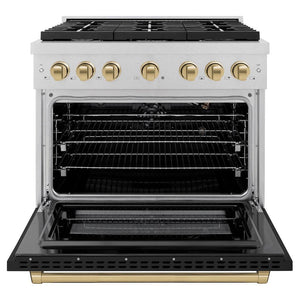 ZLINE Autograph 48" 6.7 cu. ft. Paramount Double Oven Gas Range in DuraSnow® Stainless Steel with Black Matte Doors and Bronze Accents, SGRSZ-BLM-48-CB