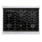 ZLINE Autograph 36" 5.2 cu. ft. Paramount Gas Range with Convection Gas Oven in DuraSnow® Stainless Steel with Black Matte Door and Gold Accents, SGRSZ-BLM-36-G