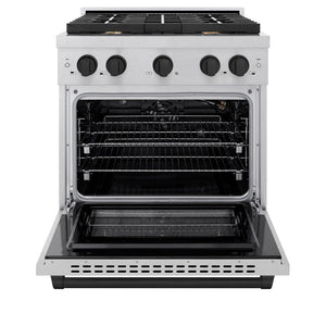 ZLINE Autograph 30" 4.2 cu. ft. Paramount Dual Fuel Range with 4 Burners in DuraSnow® Stainless Steel with Matte Black Accents, SDRSZ-30-MB