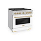ZLINE Autograph 36" 5.2 cu. ft. Paramount Dual Fuel Range with 6 Burners in DuraSnow® with White Matte Door and Polished Gold Accents, SDRSZ-WM-36-G