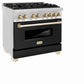 ZLINE Autograph 36" 4.6 cu. ft. Dual Fuel Range with Black Matte Door and Gold Accents, RAZ-BLM-36-G