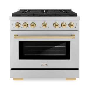 ZLINE Autograph 36" 5.2 cu. ft. Paramount Dual Fuel Range with 6 Burners in Stainless Steel with Polished Gold Accents, SDRZ-36-G
