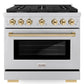 ZLINE Autograph 36" 5.2 cu. ft. Paramount Dual Fuel Range with 6 Burners in Stainless Steel with Polished Gold Accents, SDRZ-36-G