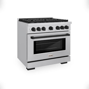 ZLINE Autograph 36" 5.2 cu. ft. Paramount Gas Range with Convection Gas Oven in Stainless Steel and Matte Black Accents, SGRZ-36-MB