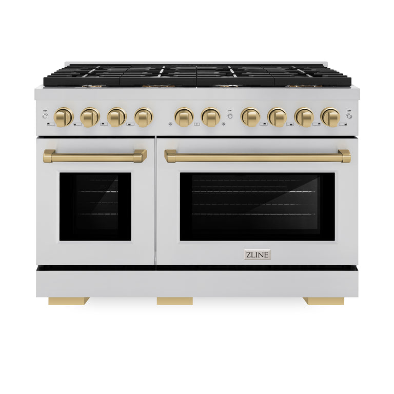 ZLINE Autograph 48" 6.7 cu. ft. Double Oven Gas Range in Stainless Steel and Bronze Accents, SGRZ-48-CB