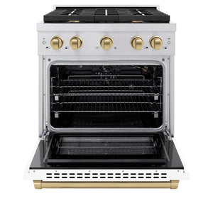 ZLINE Autograph 30" 4.2 cu. ft. Paramount Dual Fuel Range with 4 Burners with White Matte Door and Champagne Bronze Accents, SDRZ-WM-30-CB