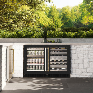 ZLINE Autograph 24" Touchstone 151 Can Beverage Fridge with Black Matte Glass Door and Champagne Bronze Handle, RBSOZ-BLM-24-CB