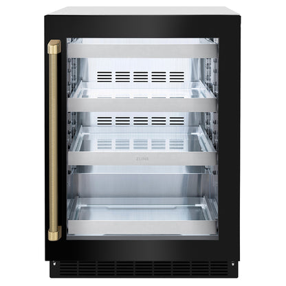 ZLINE Autograph 24" Touchstone 151 Can Beverage Fridge with Black Stainless Steel Glass Door and Champagne Bronze Helix Handle, RBSOZ-BS-24-KCB
