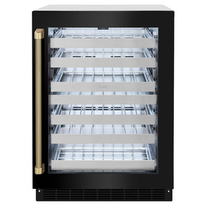 ZLINE Autograph 24" Touchstone Dual Zone 44 Bottle Wine Cooler with Black Stainless Steel Glass Door and Champagne Bronze Helix Handle, RWDOZ-BS-24-KCB