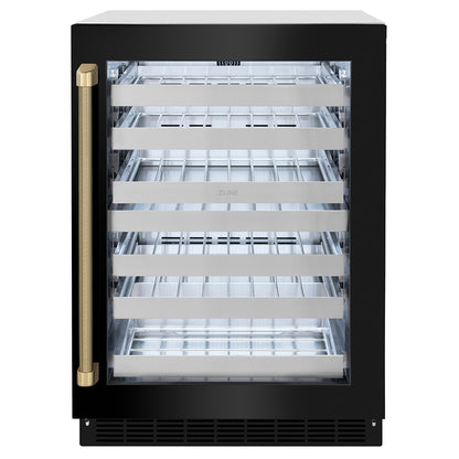 ZLINE Autograph 24" Touchstone Dual Zone 44 Bottle Wine Cooler with Black Stainless Steel Glass Door and Champagne Bronze Helix Handle, RWDOZ-BS-24-KCB